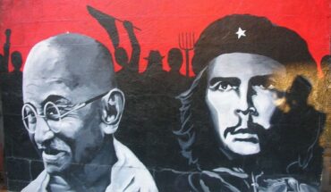 Ghandi and Guevara painted as graffiti on a wall