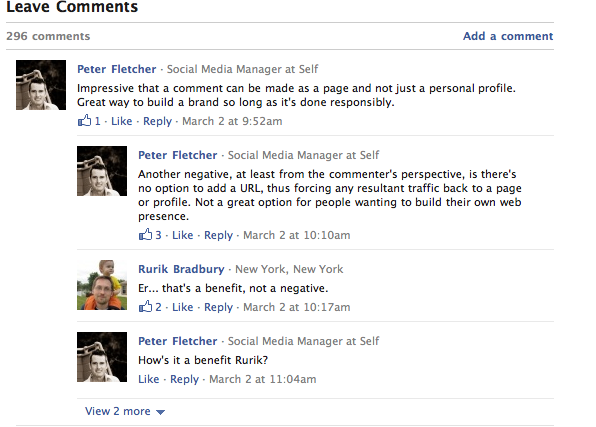 Facebook comments on Techcrunch