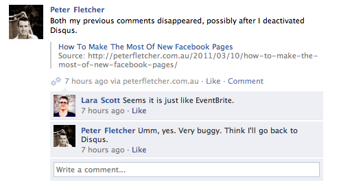 Screenshot of Facebook comments from the Facebook Comments Plugin