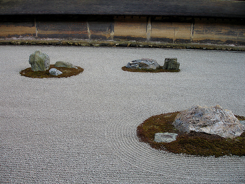 Rock Garden, Ryoanji Temple, Kyoto, Japan.